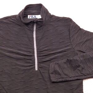 VTG FILA Long Sleeve Performance Textured Zip Pullover Black 1/4 Zip Womens XL‎